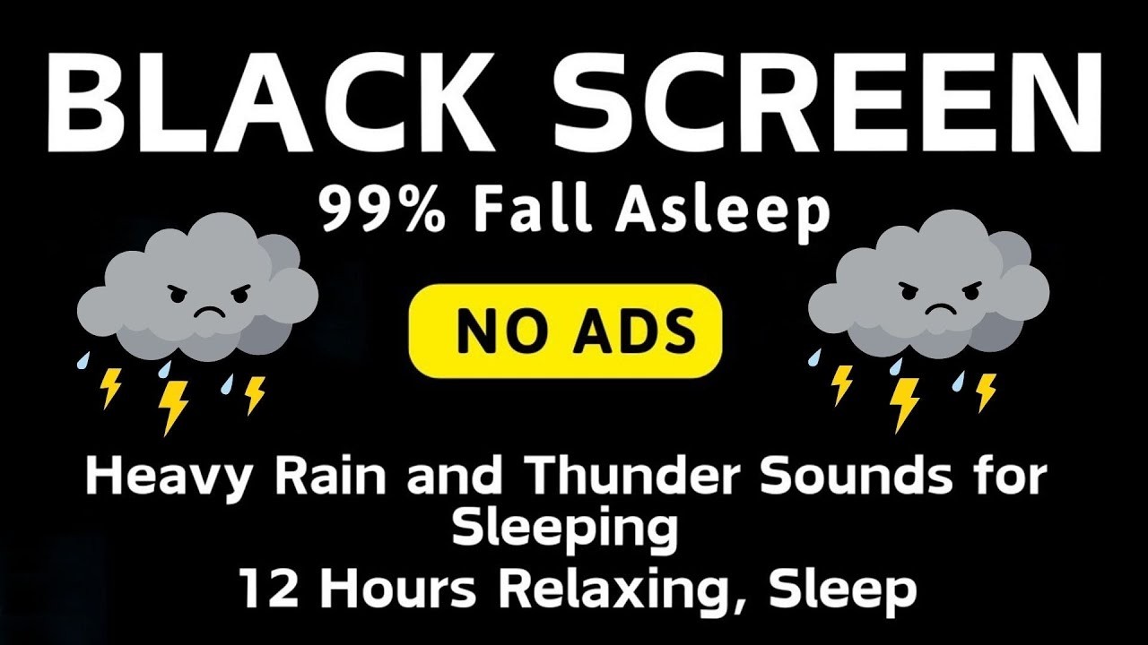 🔴 Heavy Rain and Thunder Sounds for Sleeping - Black Screen | Gentle Storm for Sleep