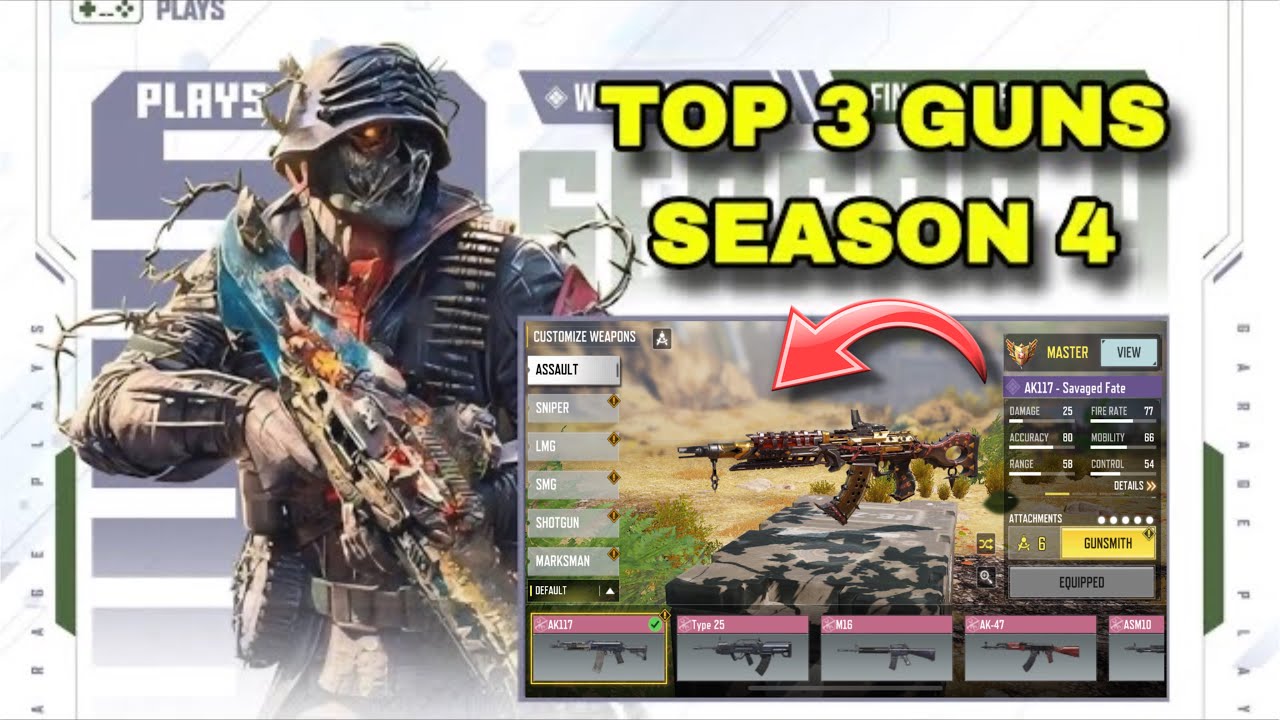 TOP 3 GUNS SEASON 4  2024 CALL OF DUTY MOBILE BATTLE ROYALE | CODM BEST GUNS &  LOADOUTS #codm