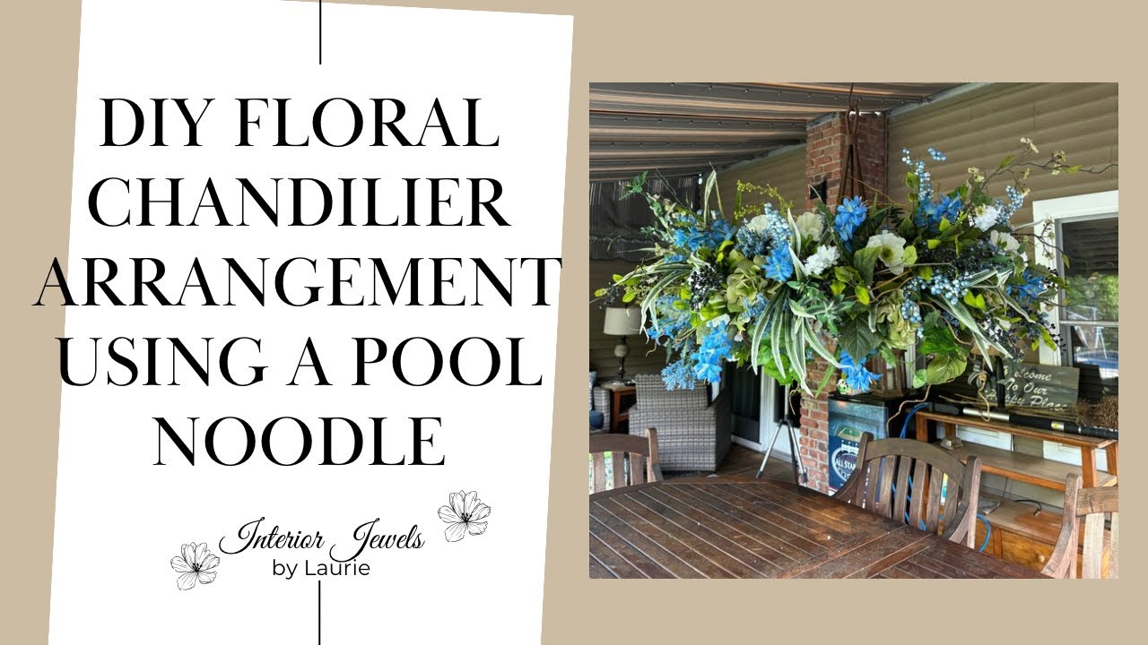 DIY chandelier floral arrangement using a pool noodle