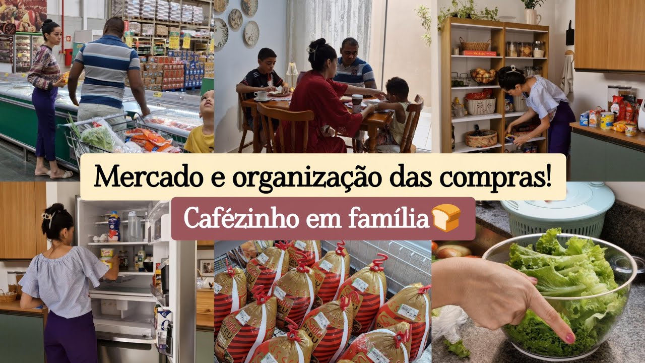 COMPRAS DE MERCADO✨️-Café da manhã em família e organizando toda a compra na dispensa e geladeira🧄🍒