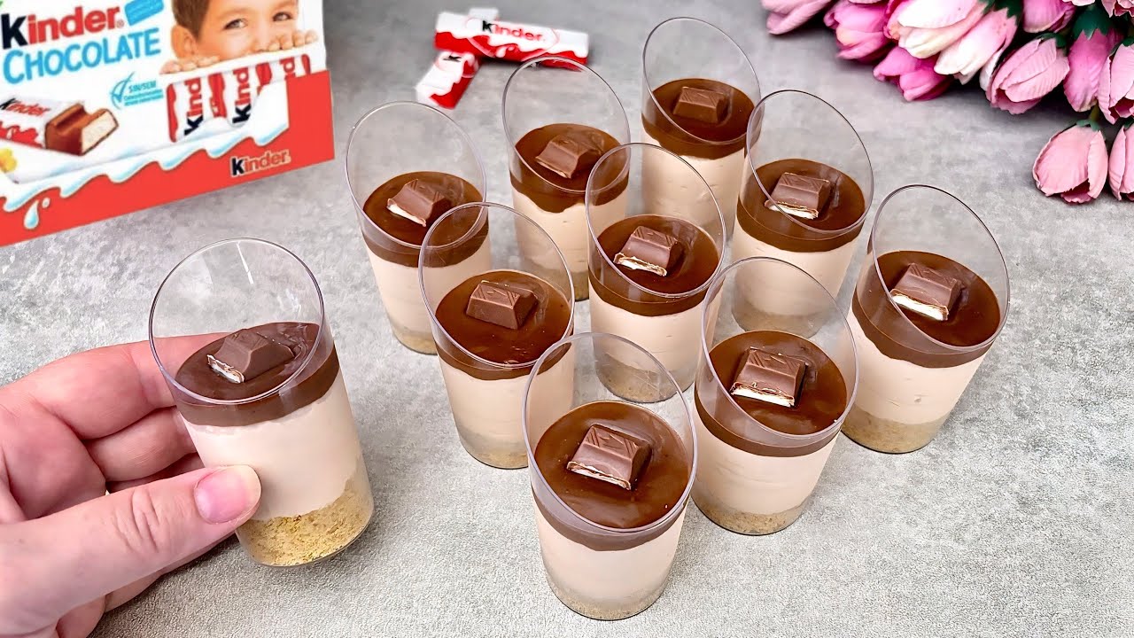 Десертные шоты из шоколада Kinder. Простые и вкусные мини-десерты без выпечки.