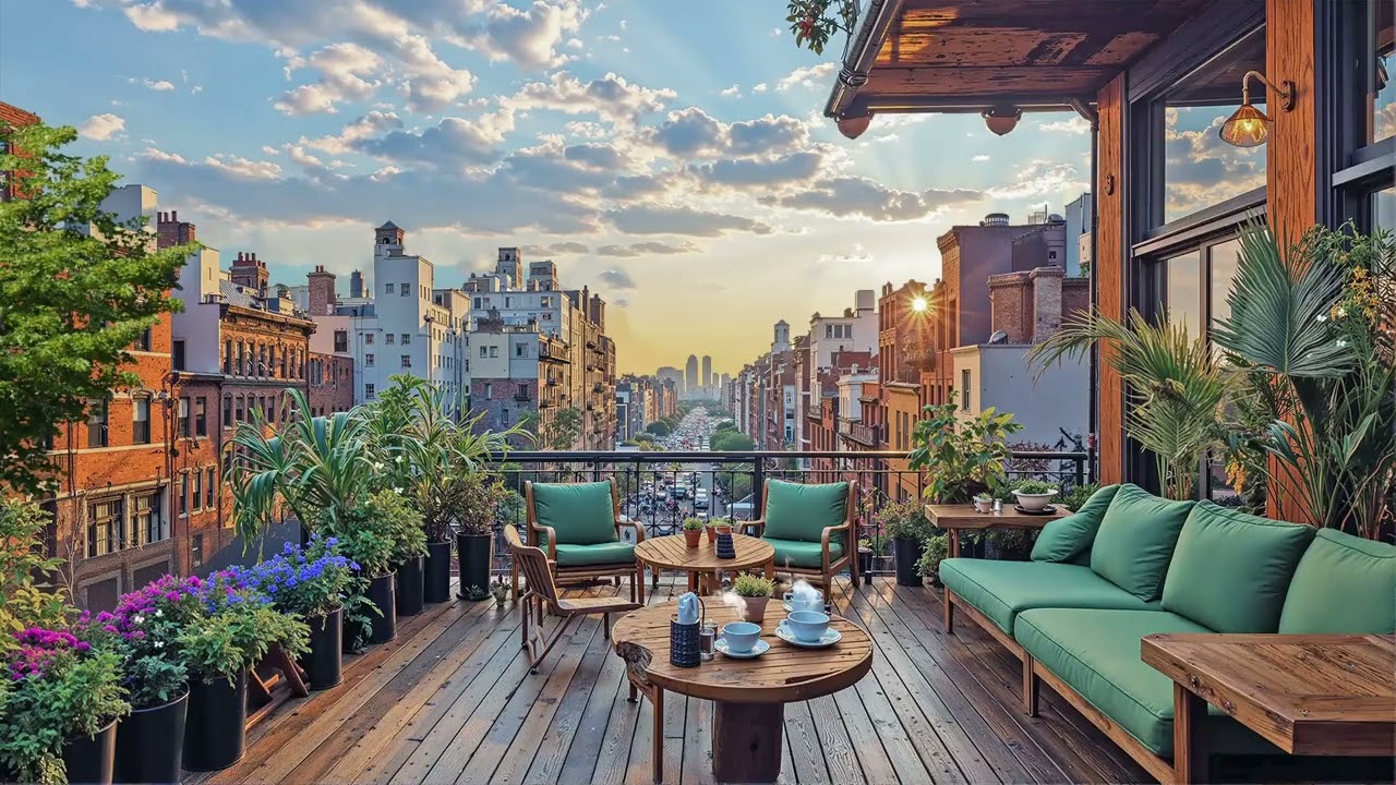 New York Rooftop Morning Jazz ☕ | Chill Cafe Vibes and Smooth Music for a Peaceful Sunrise