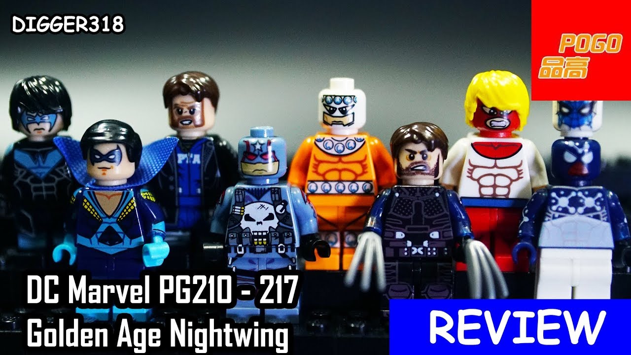 Lego DC Marvel Pogo Bootleg PG210 - 217 Golden Age Nightwing Cosmic Spiderman Review 4K