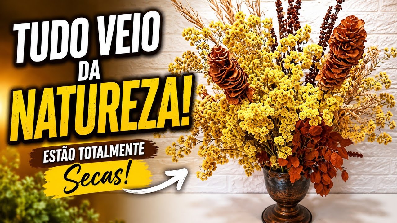 Colhi flores e folhas secas e fiz dois  arranjos sem gastar nada.