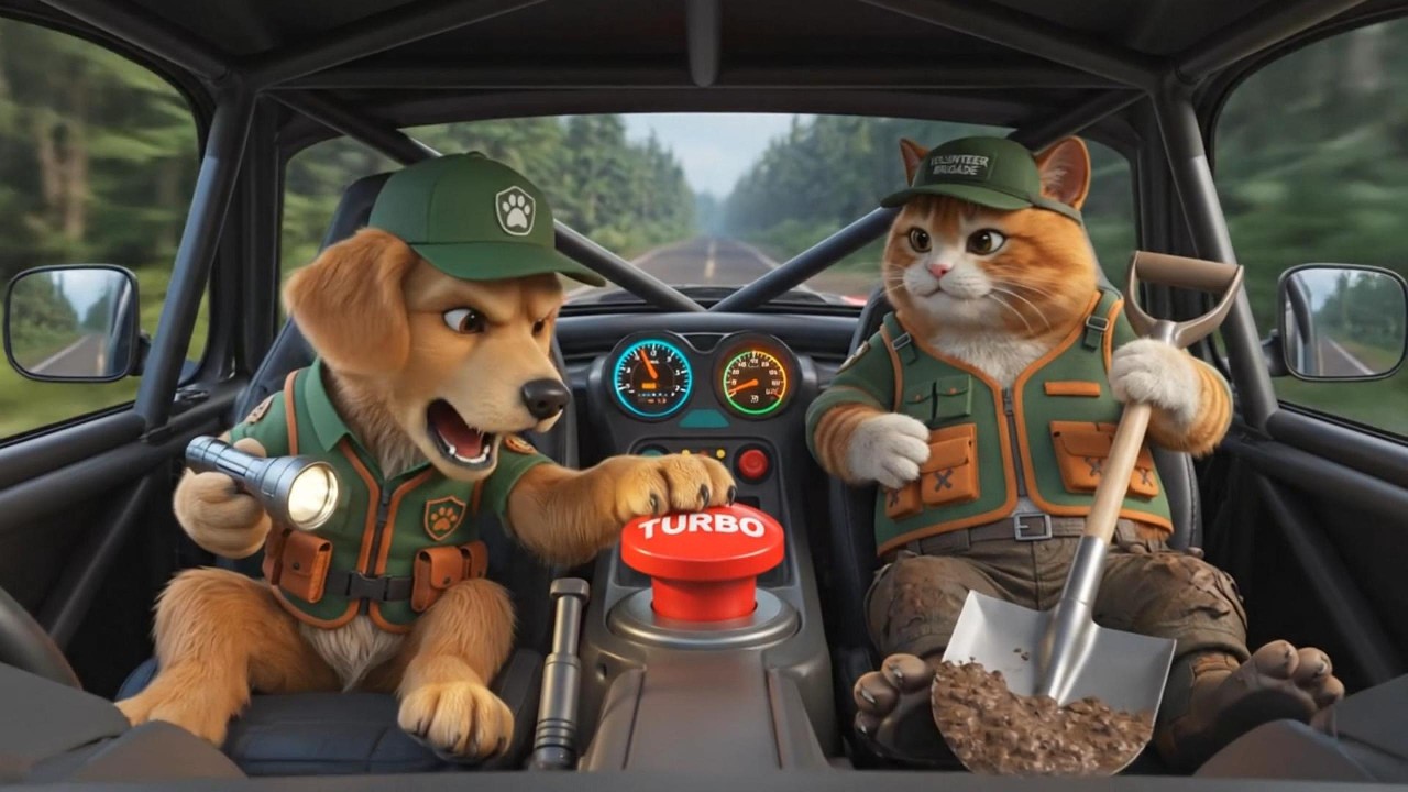 Fat Cat Cartoon: Brave Squad Rescues Bus from Mountain Cliff