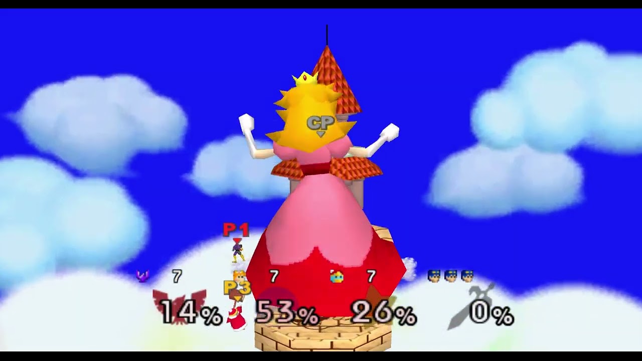 Super Smash Bros 1 Wave 1.5 - Captain Falcon vs Peach vs King Dedede vs Marth (10 Stocks) no TAS