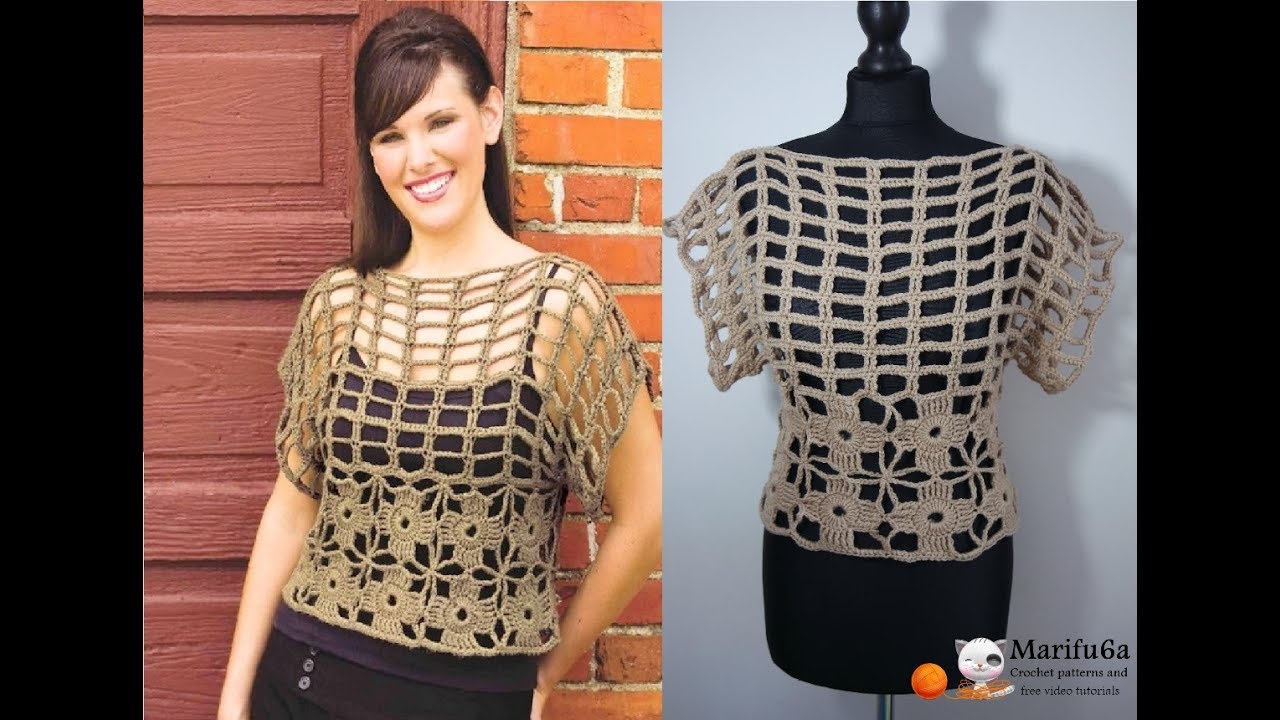 How to crochet easy beige top  all sizes by marifu6a