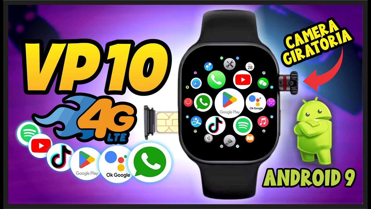 Smartwatch VP10 com ANDROID 9, PLAYSTORE, TELA AMOLED e CAMERA GIRATÓRIA