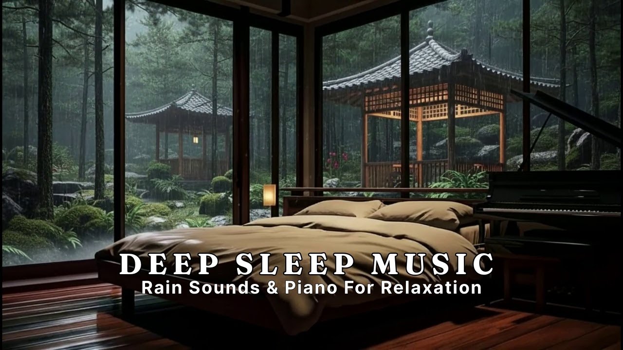 Peaceful Piano Music + Rainfall in the Bedroom for Deep Sleep & Relaxation 🎶 Soothing Sleep Music