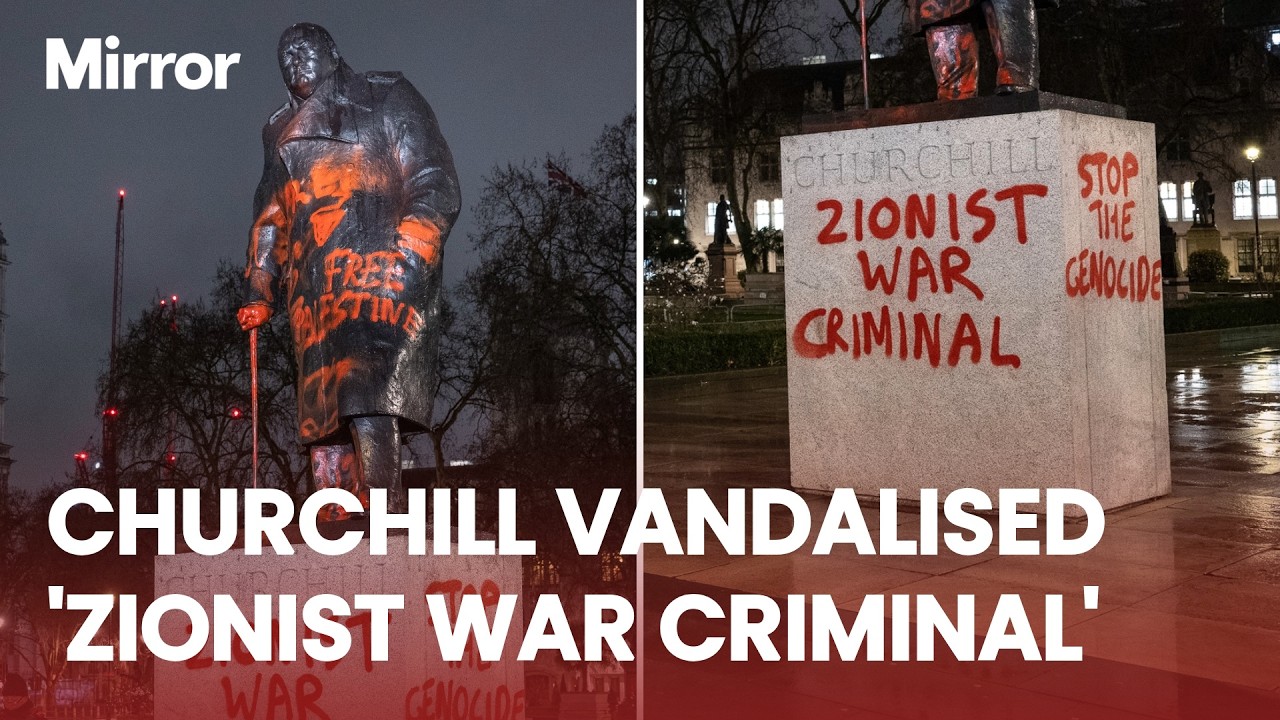 Man arrested after Churchill statue vandalised with 'WAR CRIMINAL' paint