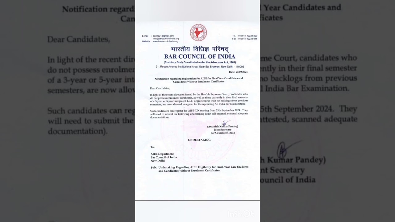 regarding AIBE eligibility for final year students and candidates without enrollment certificate