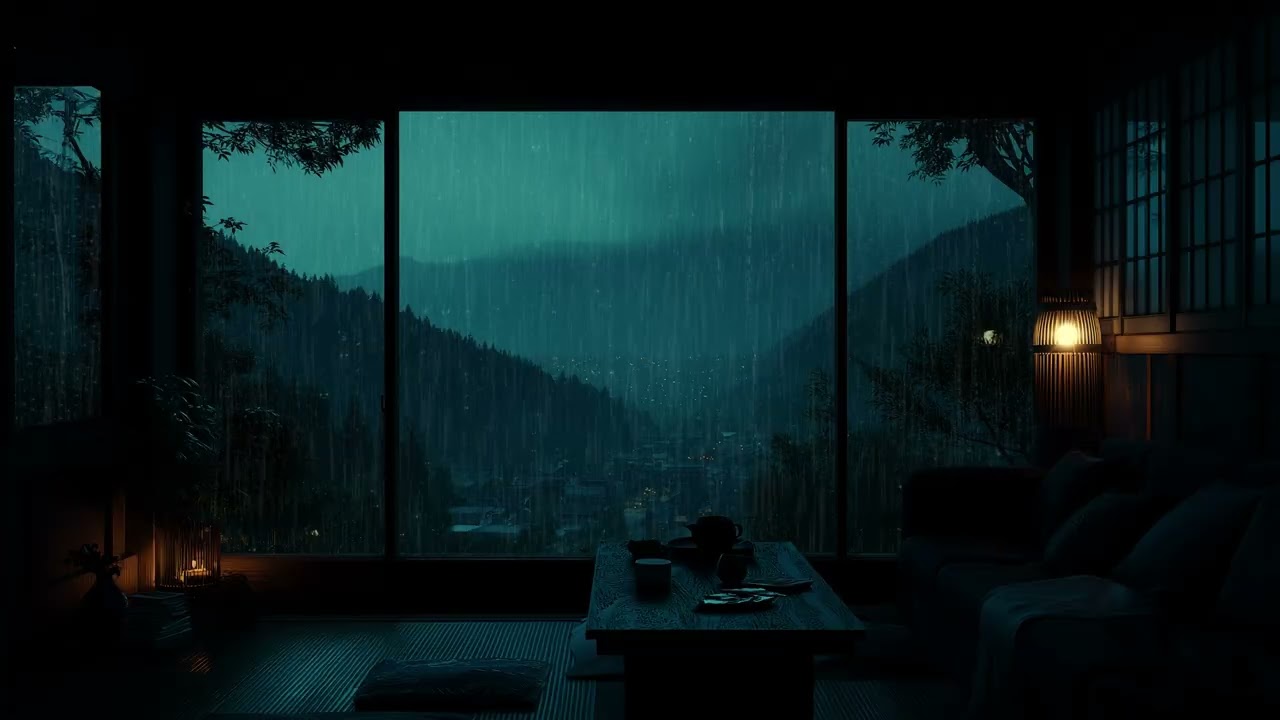 A Quiet Dark Room Filled with Rain (No Ads) Soft Ambience for Focus and Sleep 🌧️