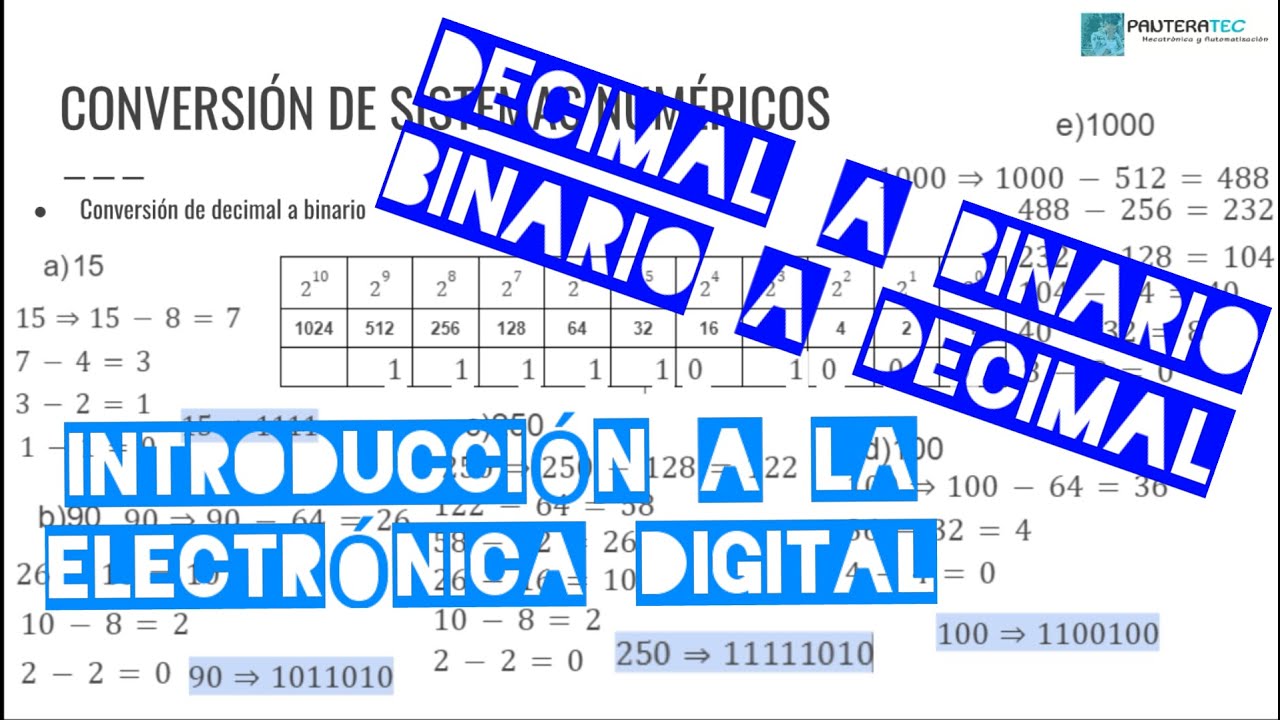 como convertir de decimal a binario y viceversa