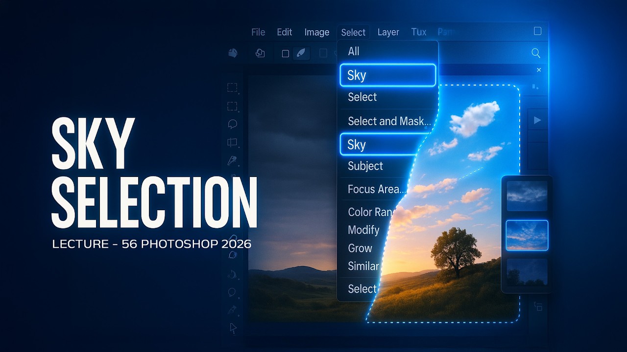 Sky Selection Photoshop 2026 Hindi | Background Change Easy Method | Lecture 57