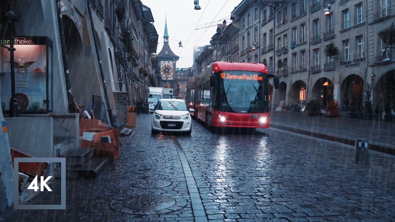 Walking in the Rain Bern, Switzerland | Walking in Bern, Old Town in the Winter, Binaural Sounds