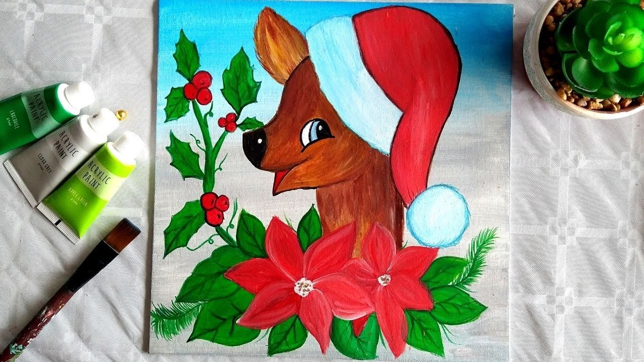 Christmas painting on canvas || How to Paint a Deer for Beginners || Timelapse Video