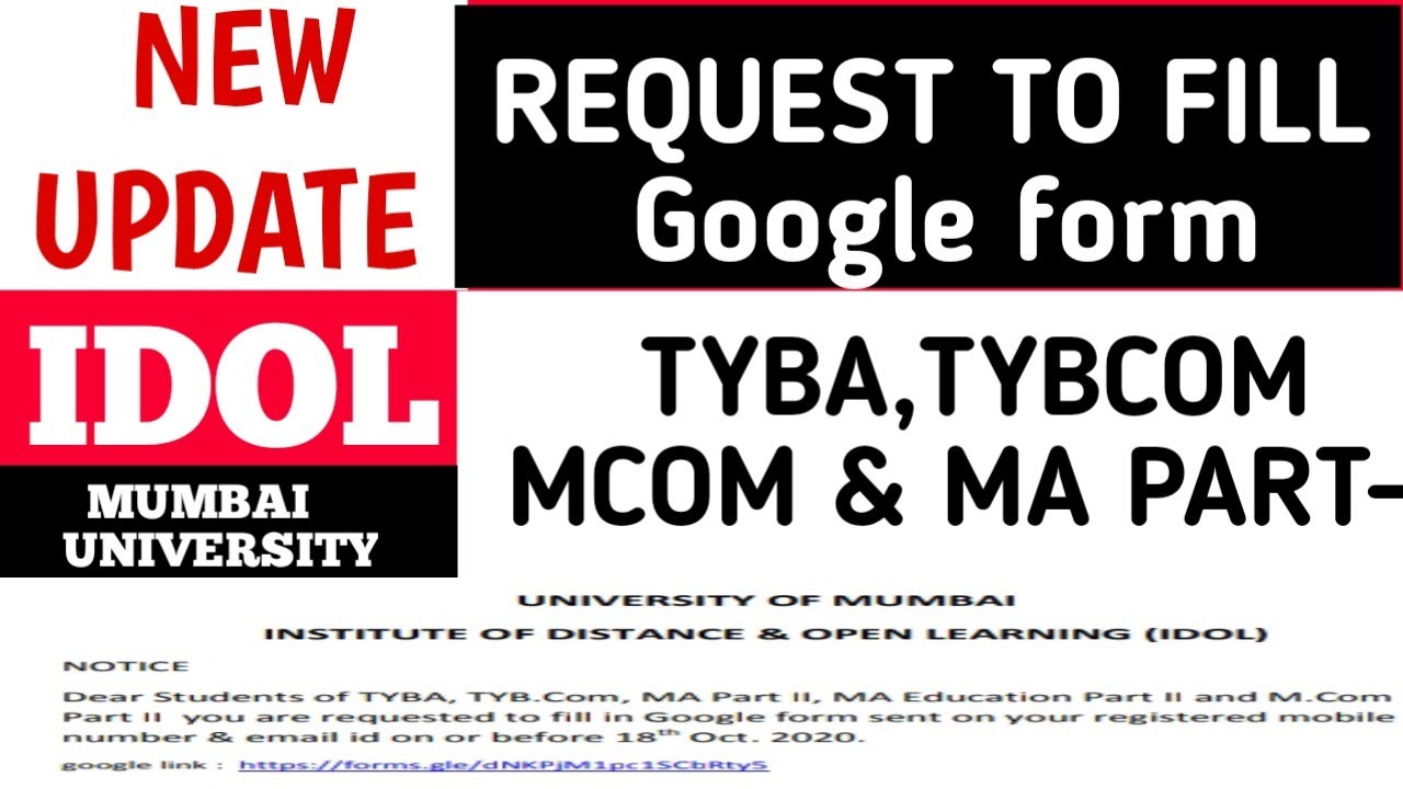IDOL Google form for TYbcom|TYba|Mcom part-2|Ma part-2|IDOl Online Google form kaise bhare|MU|