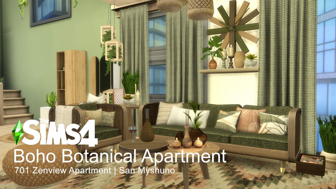 Boho Botanical Apartment | 701 Zenview Apartment | The Sims 4 | Stop Motion Build + CC List