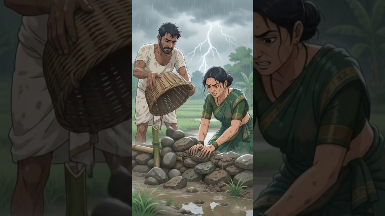 Surviving the Monsoon | Indian Village Couple Saves Their Animals | Ghibli Inspired Anime #shorts