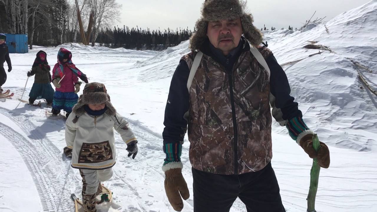 Letisha, Lionel, and Lyric, First Snowshoe Walk, April 9, 2016 Waswanipi Eeyou Istchee....
