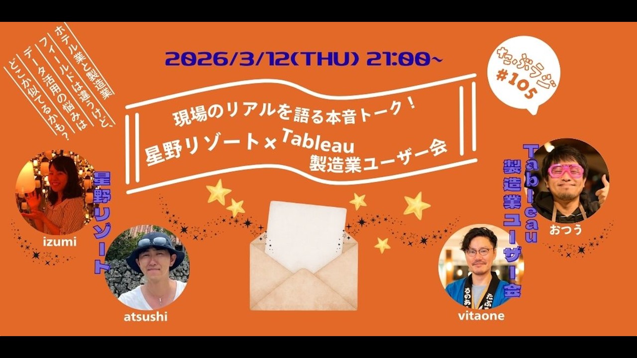 現場のリアルを語る本音トーク！ 星野リゾート × Tableau製造業ユーザー会 特別コラボ配信 #たぶラジ #105