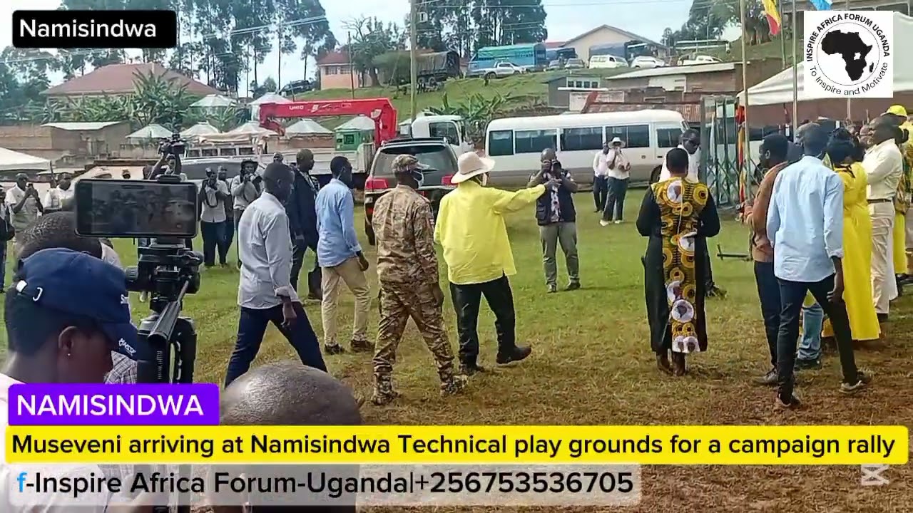 Museveni arriving at Namisindwa Technical Playgrounds for a campaign rally 