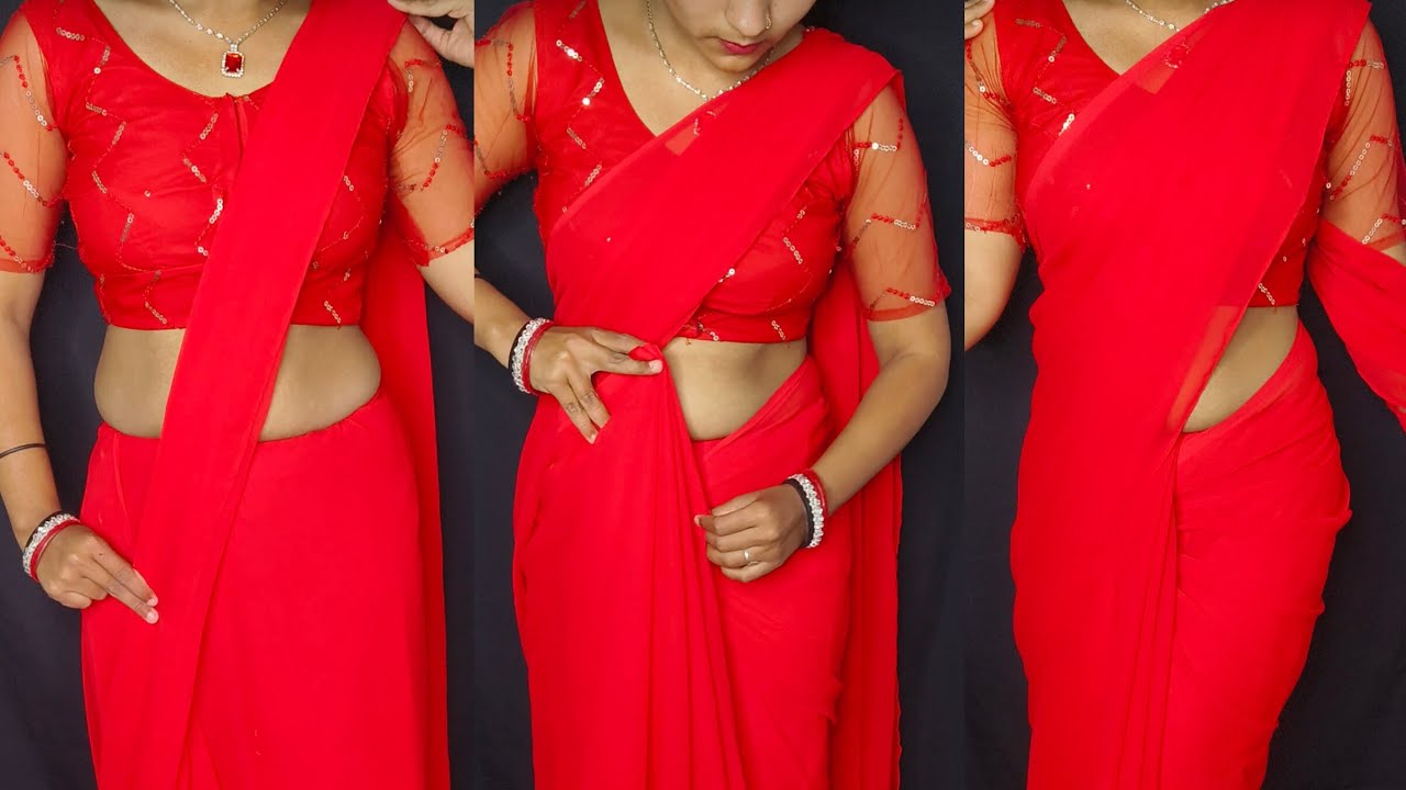 How to make perfect hip pleats in Georgette  saree draping tutorial for beginners/wedding special