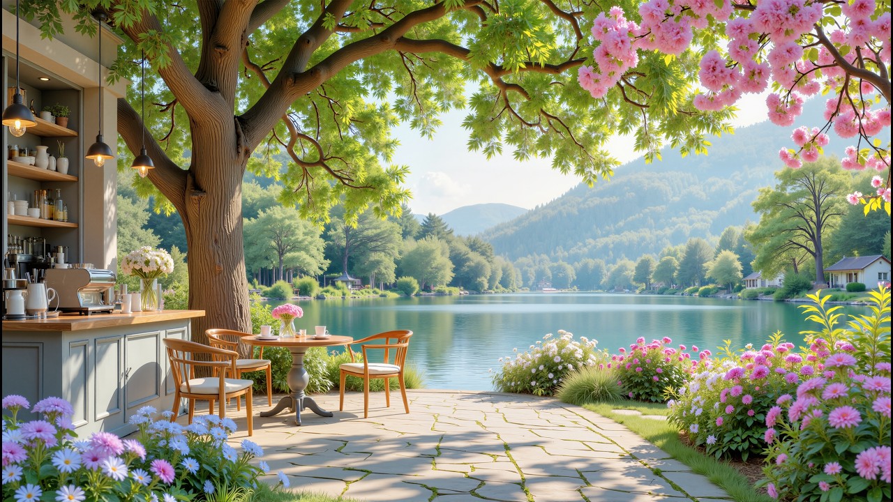 Beautiful Spring Morning by the Riverside 🌸🌿 Gentle Piano & Cozy Fireplace Sounds for Work, Study