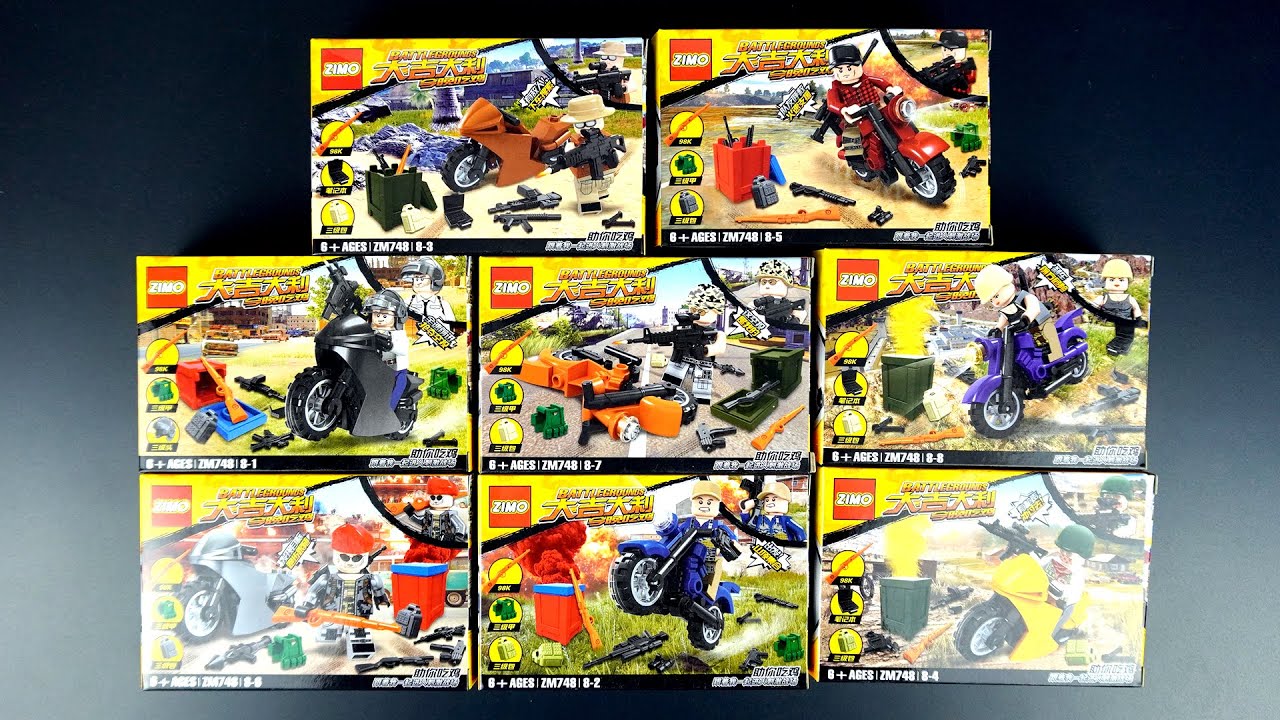 Lego PUBG:8 Minifigures and 8 Motorcycles Brick Sets | Unofficial Lego