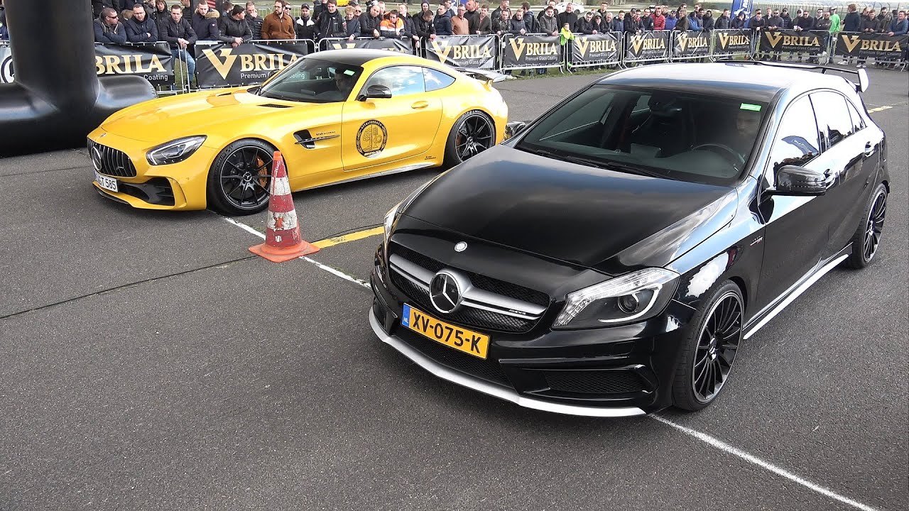 Mercedes-Benz A45 AMG vs Mercedes-AMG GT R vs Audi R8