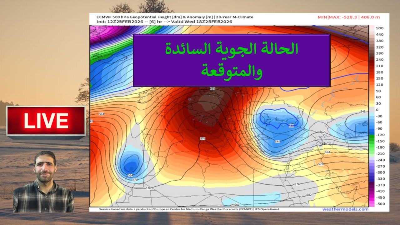 بث مباشر الحالة الجوية السائدة والمتوقعة للمشرق العربي وشمال غرب إفريقيا وأسئلة المتابعين