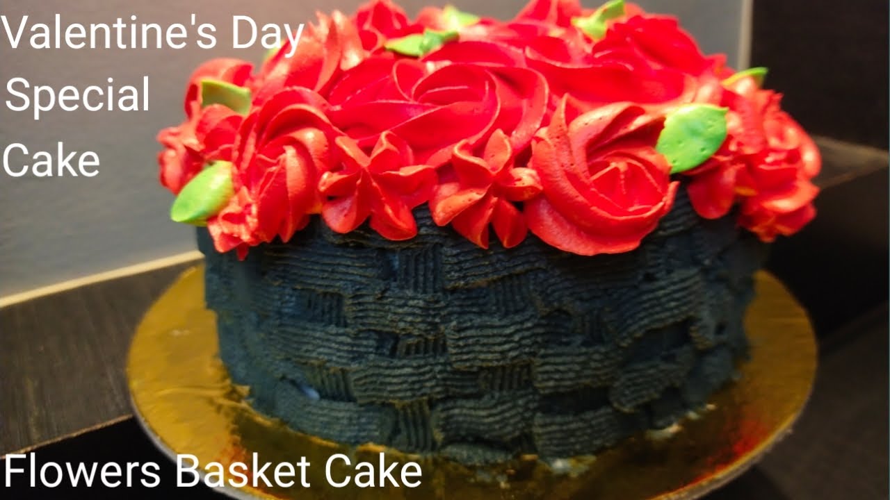 Valentin's Day Special Cake, Flower Basket Cake, Eggless Chocolate Flower Basket Cake, Without Oven.