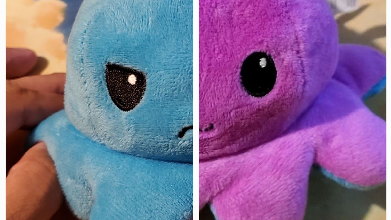 TeeTurtle Reversible Octopus Plushie Angry Blue Happy Purple