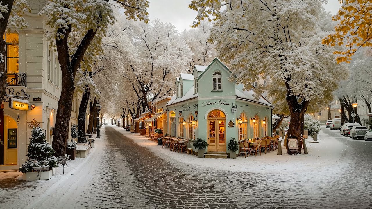 Relaxing Morning Jazz ❄️ Snowy Winter Day at a Town Coffee Shop | Mellow Jazz for Peaceful Moments