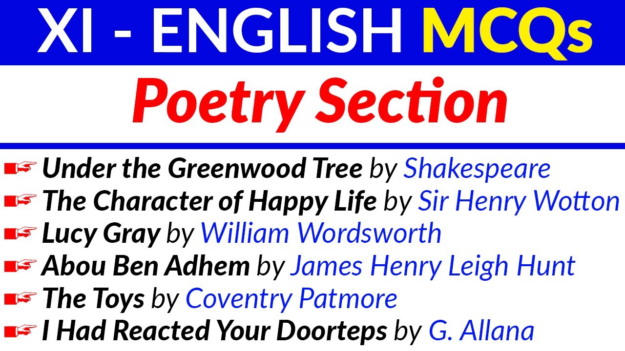 XI - English MCQs (Poetry Section - Reduced Syllabus)