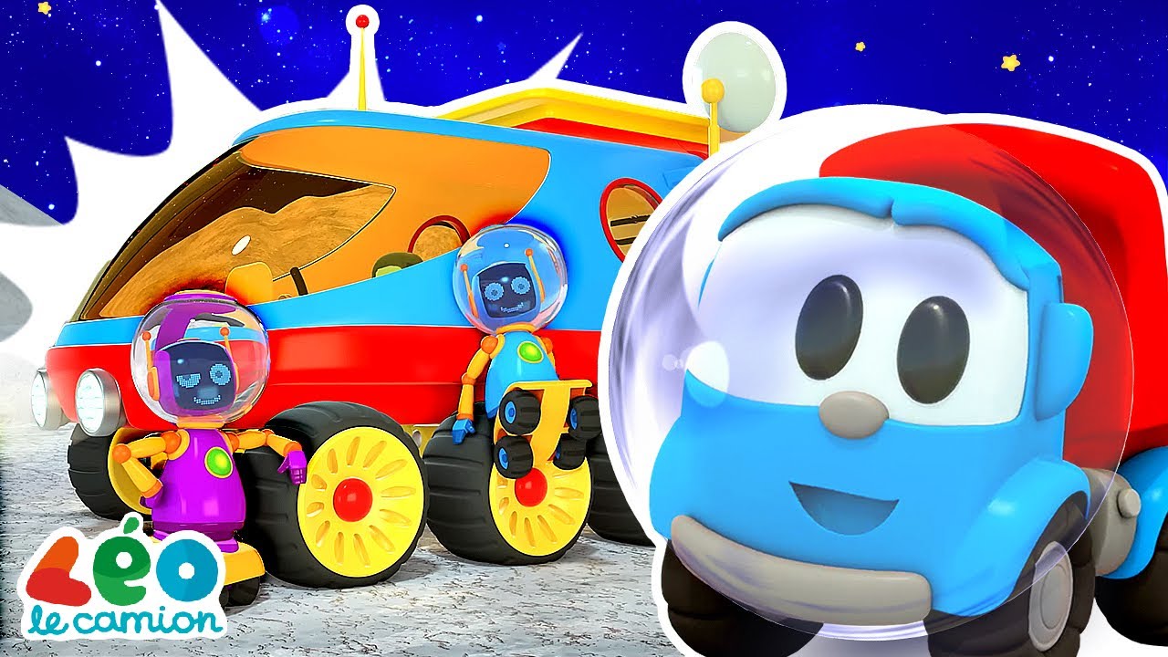 Un rover lunaire pour sauver les robots! Léo le camion sur la Lune. Dessins animés pour les petits