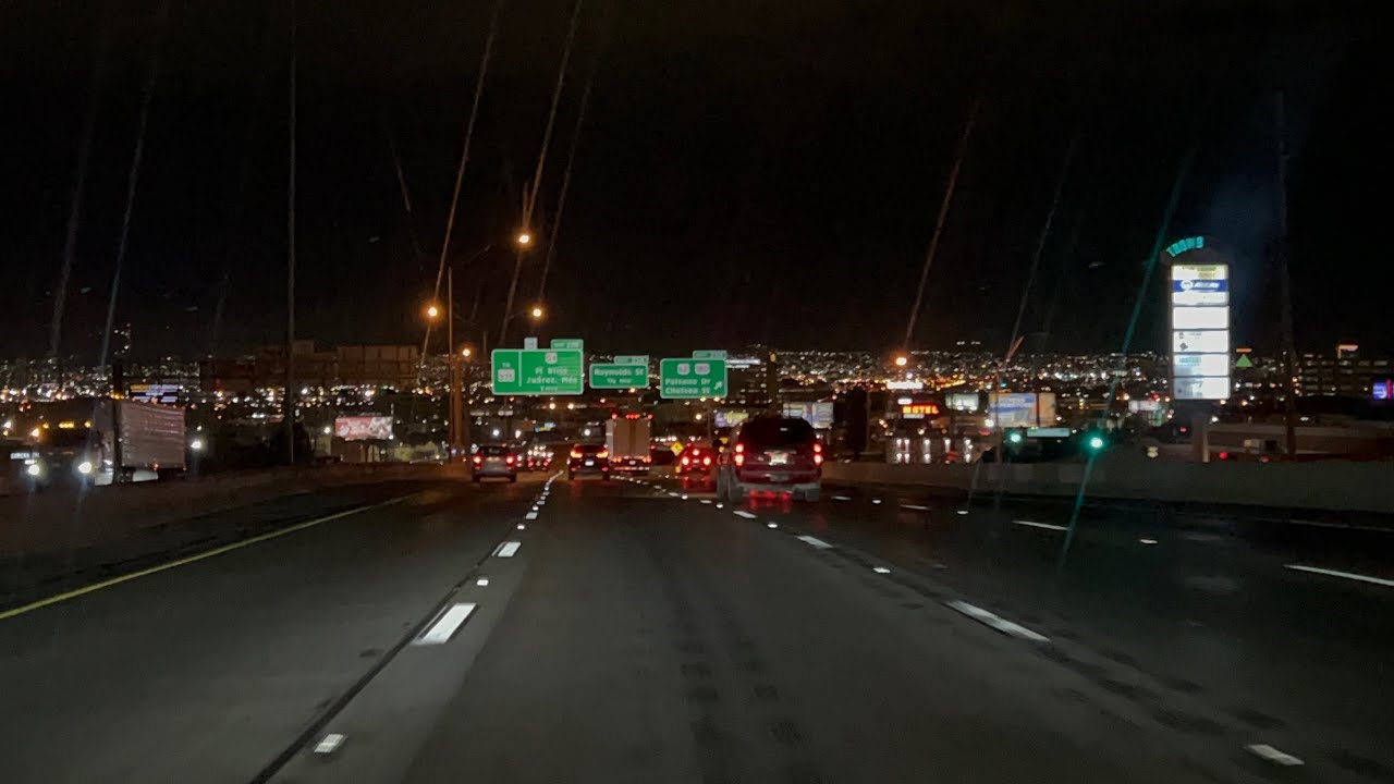 Driving Into El Paso, Texas At Night
