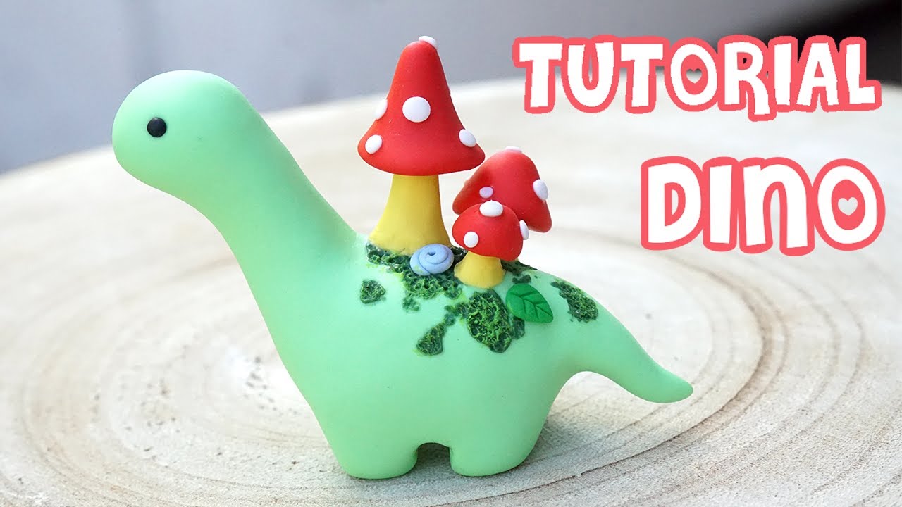 Dinosauro kawaii con paesaggio funghetti in fimo tutorial - Dino
