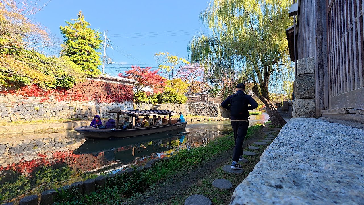 Ōmihachiman, Japan 🍂 Peaceful Walk Along the River, Boats & City Views