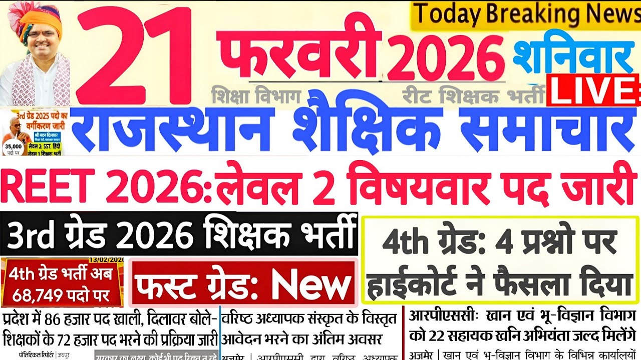 शैक्षिक समाचार राजस्थान Rajasthan Shaikshik Samachar 21 February 2026 | RPSC REET RSSB 