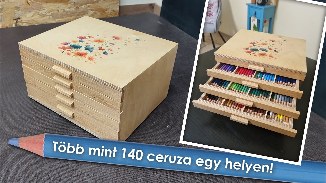 Egyedi, saját készítésű, fa ceruzatartó több mint 140 ceruzának////DIY unique 5-Drawer Pencil Holder