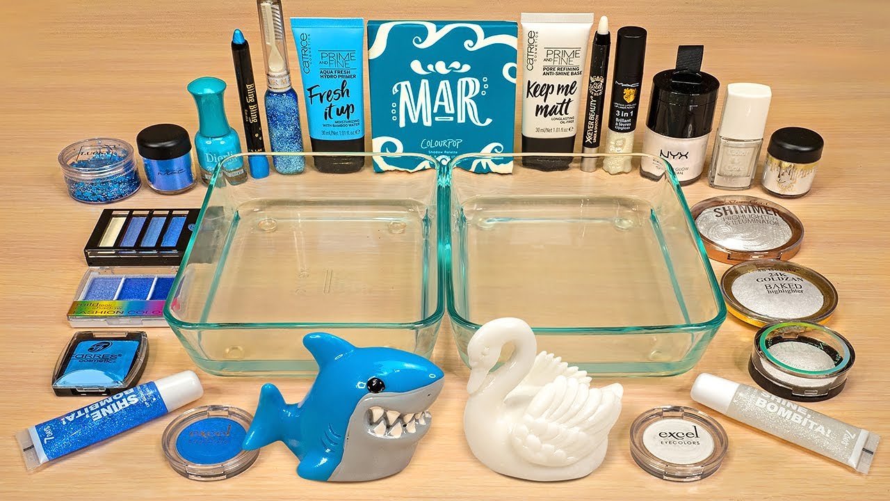 BLUE vs. WHITE ! Slime Coloring and Mixing with Makeup ! ASMR Satisfying Slime Video 150