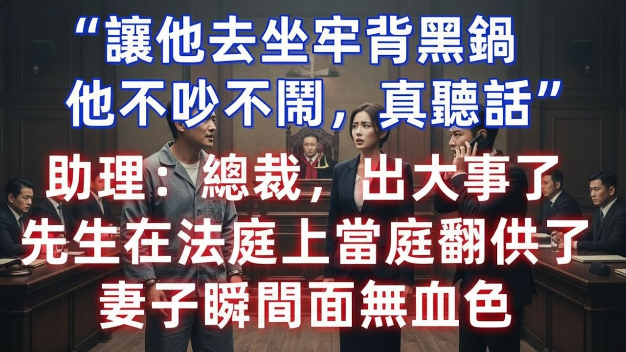 “讓他去坐牢背黑鍋，他不吵不鬧，真聽話”助理：“總裁，出大事了，先生在法庭上當庭翻供了！”妻子瞬間面無血色#夜讀人生 #完结文 #情感故事 #一口气看完 #老年生活 #情感 #爽文 #爲人處世