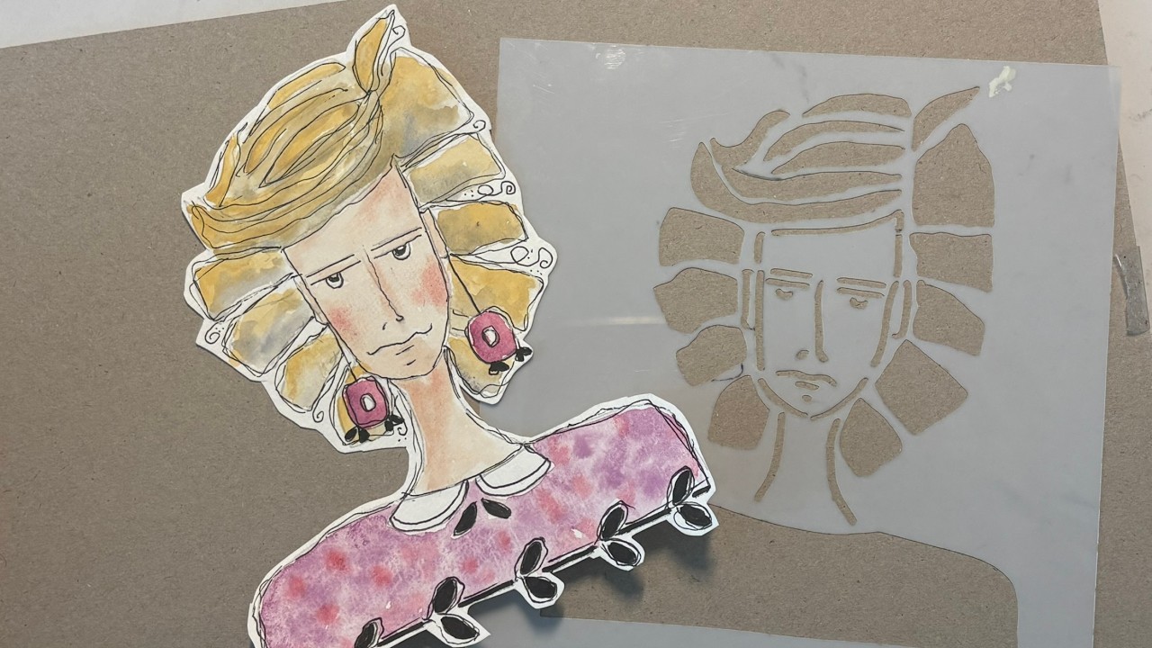 Lady 1 Rose   #mixedmediaart #ladystencil #watercolorart #lcstudiostencil #artjournalspread