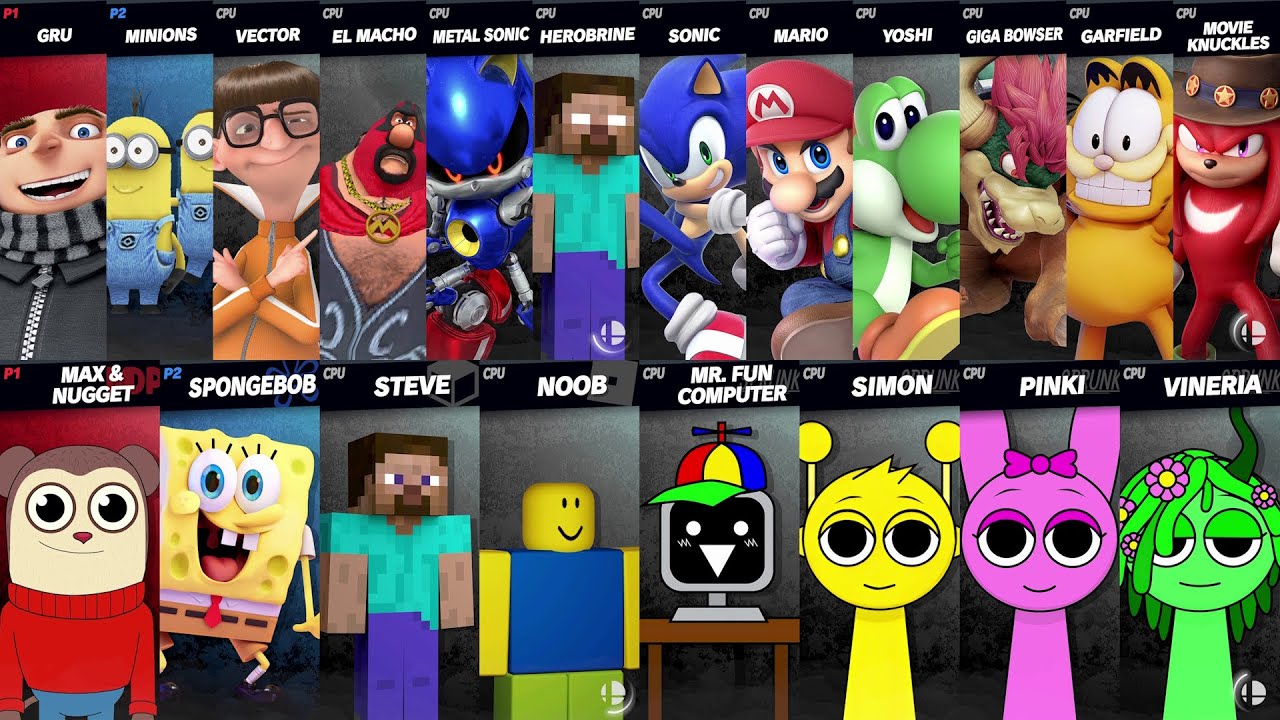 Sonic vs Mario | Giga Bowser vs Metal Sonic | Sprunki vs Minecraft | Super Smash Bros Ultimate