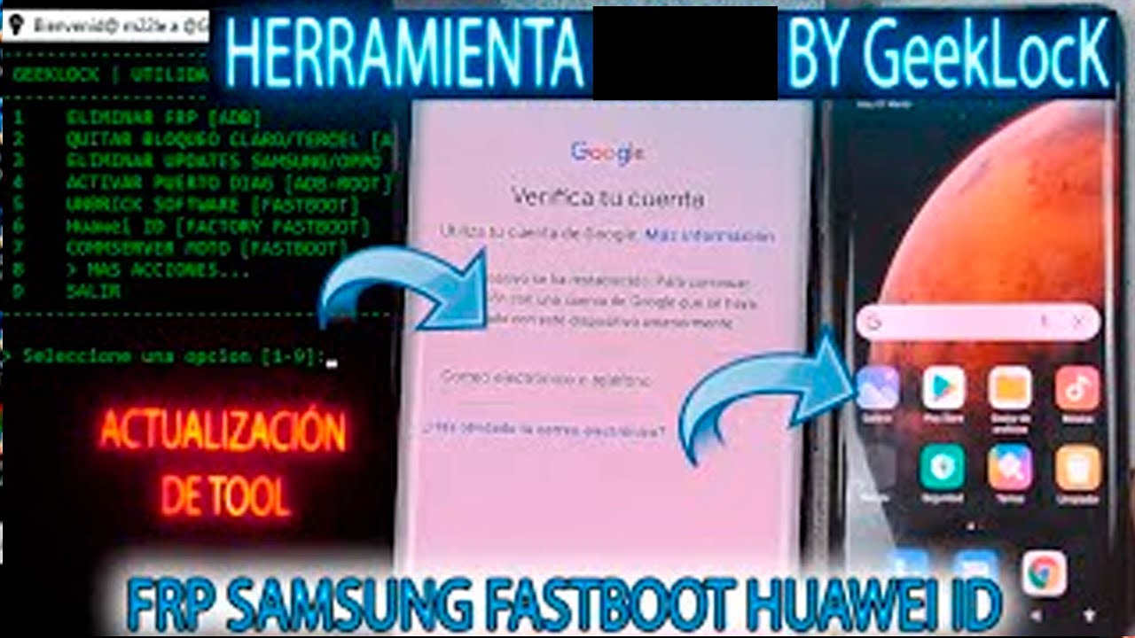 NUEVA ACTUALIZACIÓN HERRAMIENTA by  Geeklock FRP QITAR CUENTA GOOGLE FASTBOOT HUAWEI ID TODO