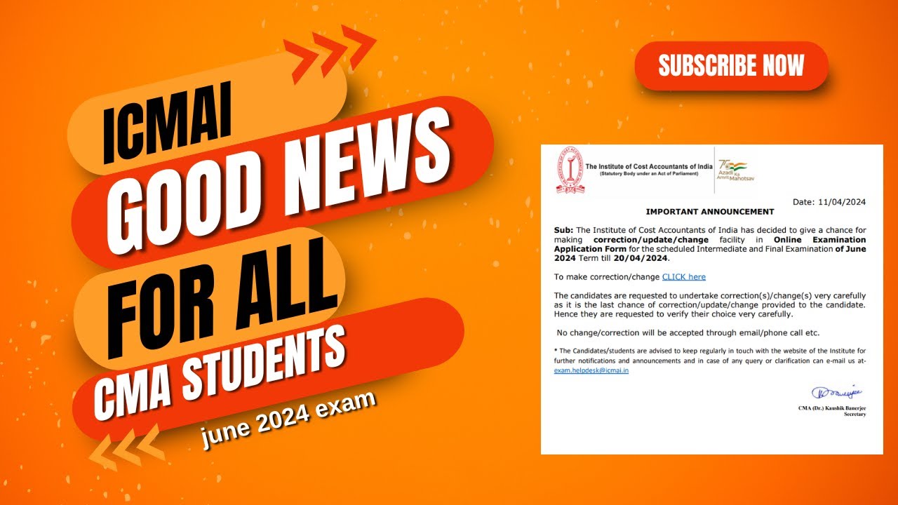 icmai good news out for all cma students for june 2024 exam