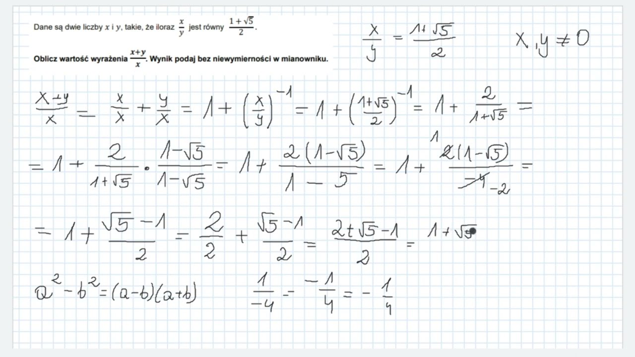 WYRAŻENIA ALGEBRAICZNE - Oblicz wartość wyrażenia (x+y)/x
