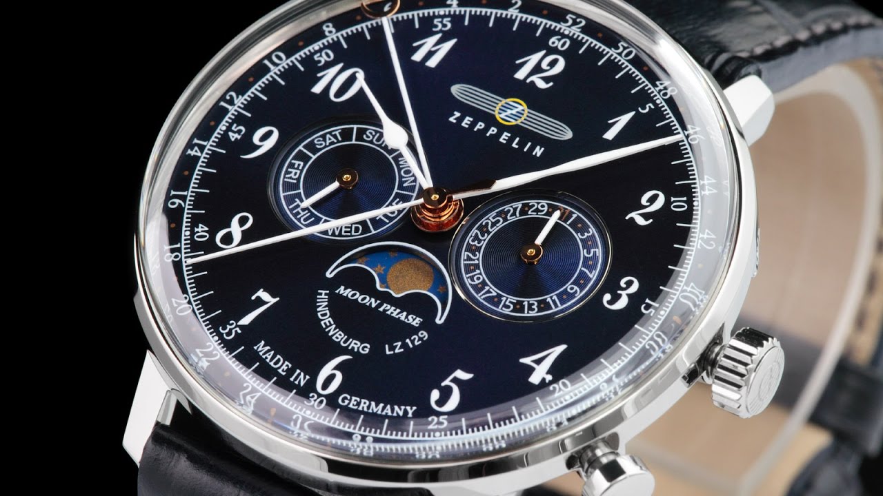 Zeppelin 7036-3 40mm LZ 129 Hindenburg 2 Swiss Moonphase Leather Strap Watch