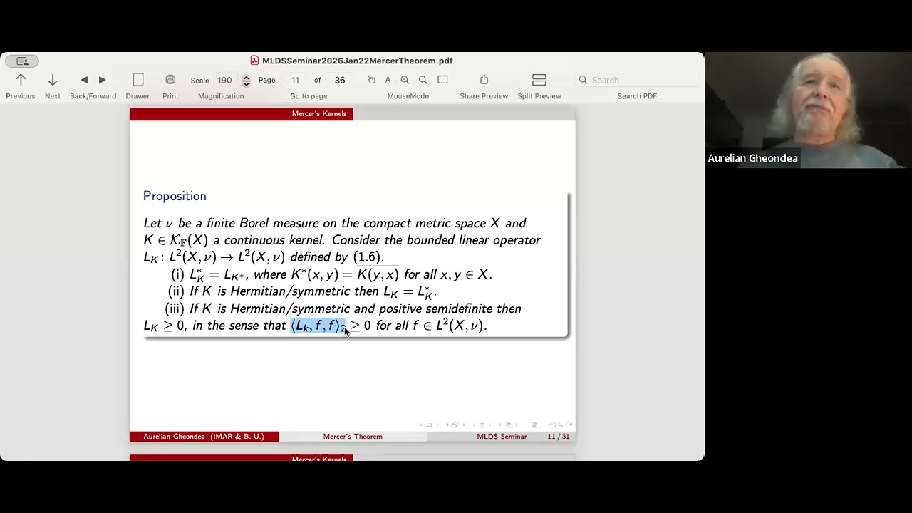 Aurelian Gheondea: Mercer's Theorem. An Operator Theorist's Perspective.